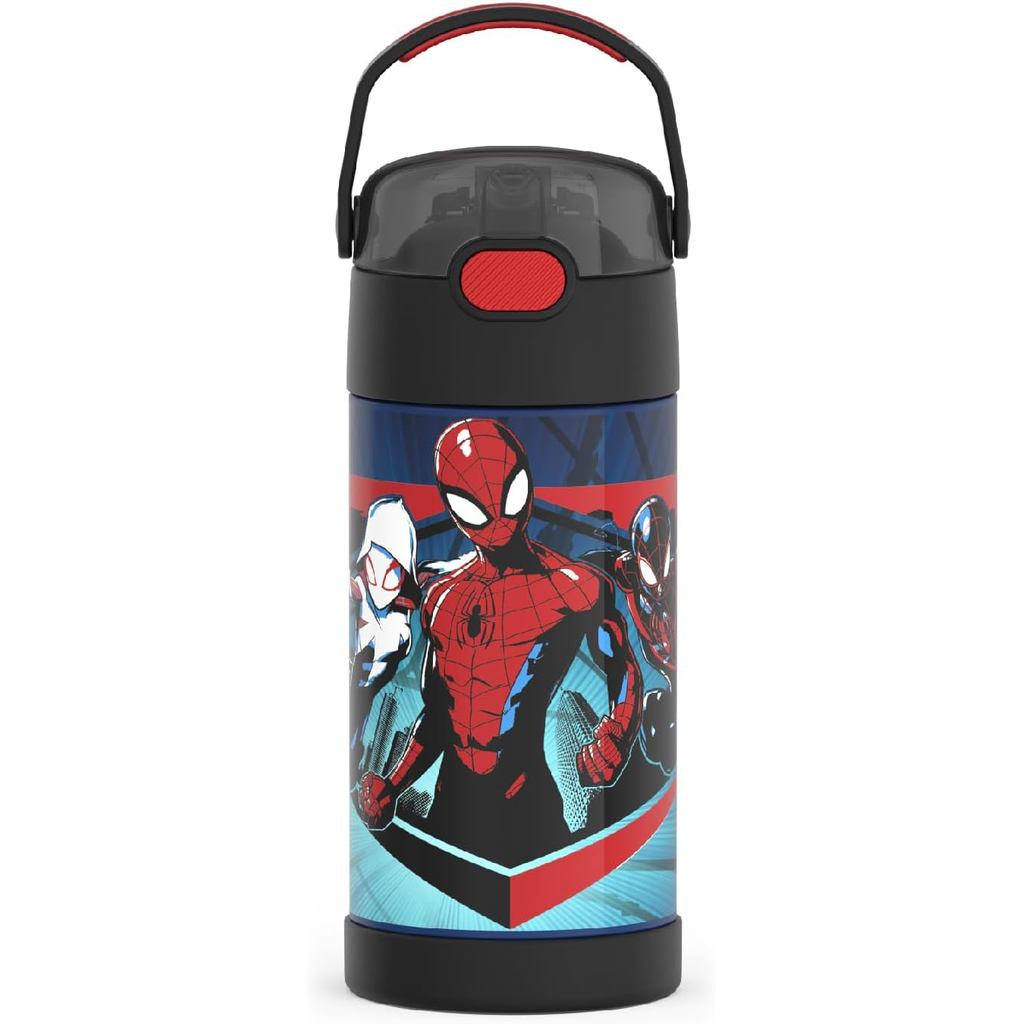 THERMOS FUNTAINER Garrafa de água com canudo 340 g Garrafa de água aço inoxidável com tampa, Homem-Aranha