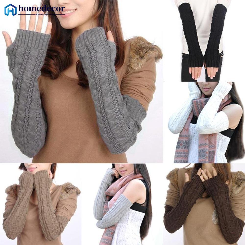 Homedecoração Feminino Malha Crochê Trançado Aquecedores De Braço Mão Meia Luva Cinza Preto Inverno Mais Quente F8N4