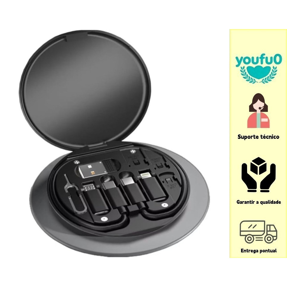 Placa de cabo compacta multifuncional, caixa de armazenamento portátil, com Kit adaptador USB A/Tipo C/Micro USB/adaptad