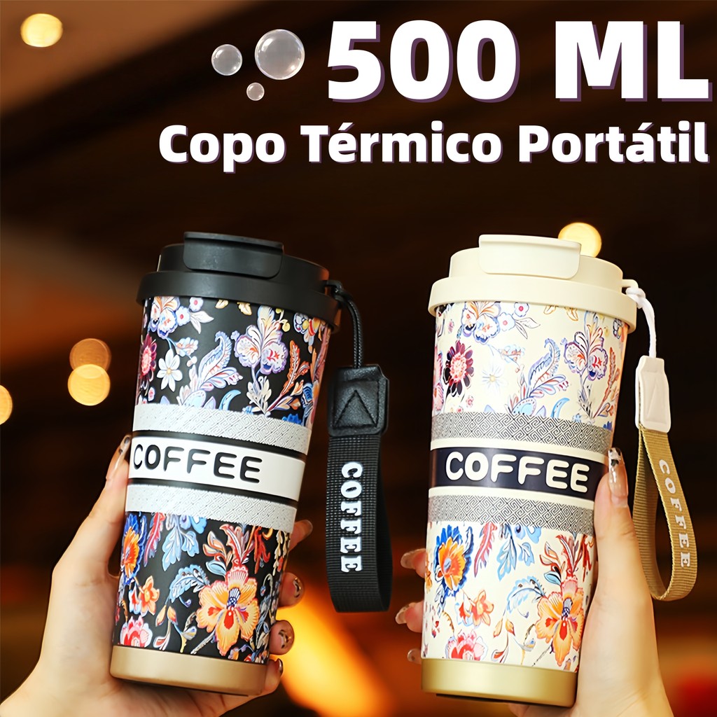 500ml Stainless Steel Portable Thermal Cup with Ceramic Interior Coating Hot/Cold Anti-leak