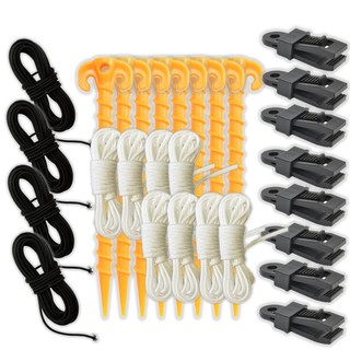 Kit 8 Estacas De Rosca 20cm Barraca Camping Praia com 8 Cordas e 4 Elásticos + 8 Garra