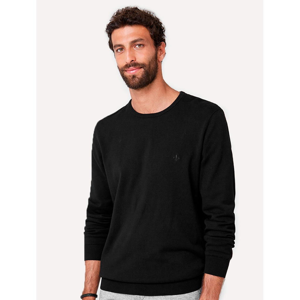 Suéter Dudalina Masculino Tricot Crewneck Basico Preto