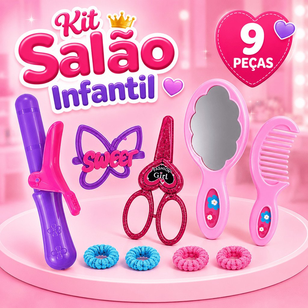 Acessórios Para Boneca 09 Peças Salão Infantil Pente Tesoura Xuxinha Espelho Menina Moda Beleza