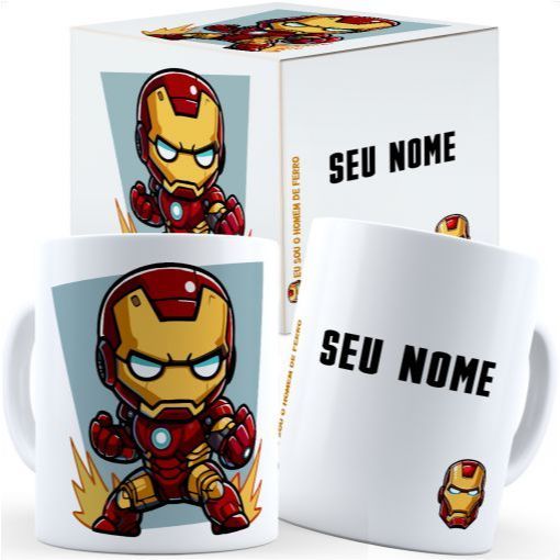 Caneca Homem de Ferro Com Nome - Caixa Personalizada