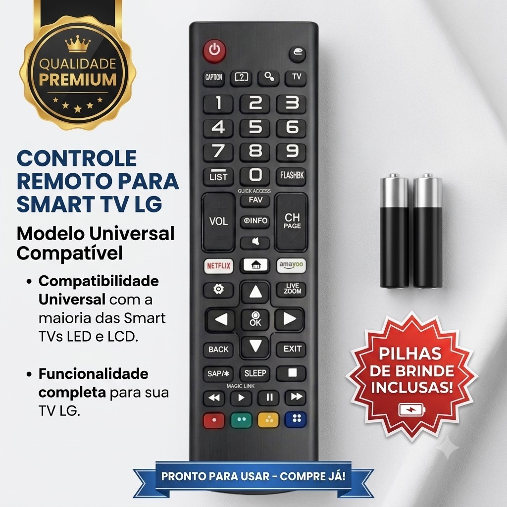 Controle Remoto Compatível LG Smart TV Teclas Netflix e PrimeVídeo 32" 43" 49" 50" 55" 65" 70" FBG-8035