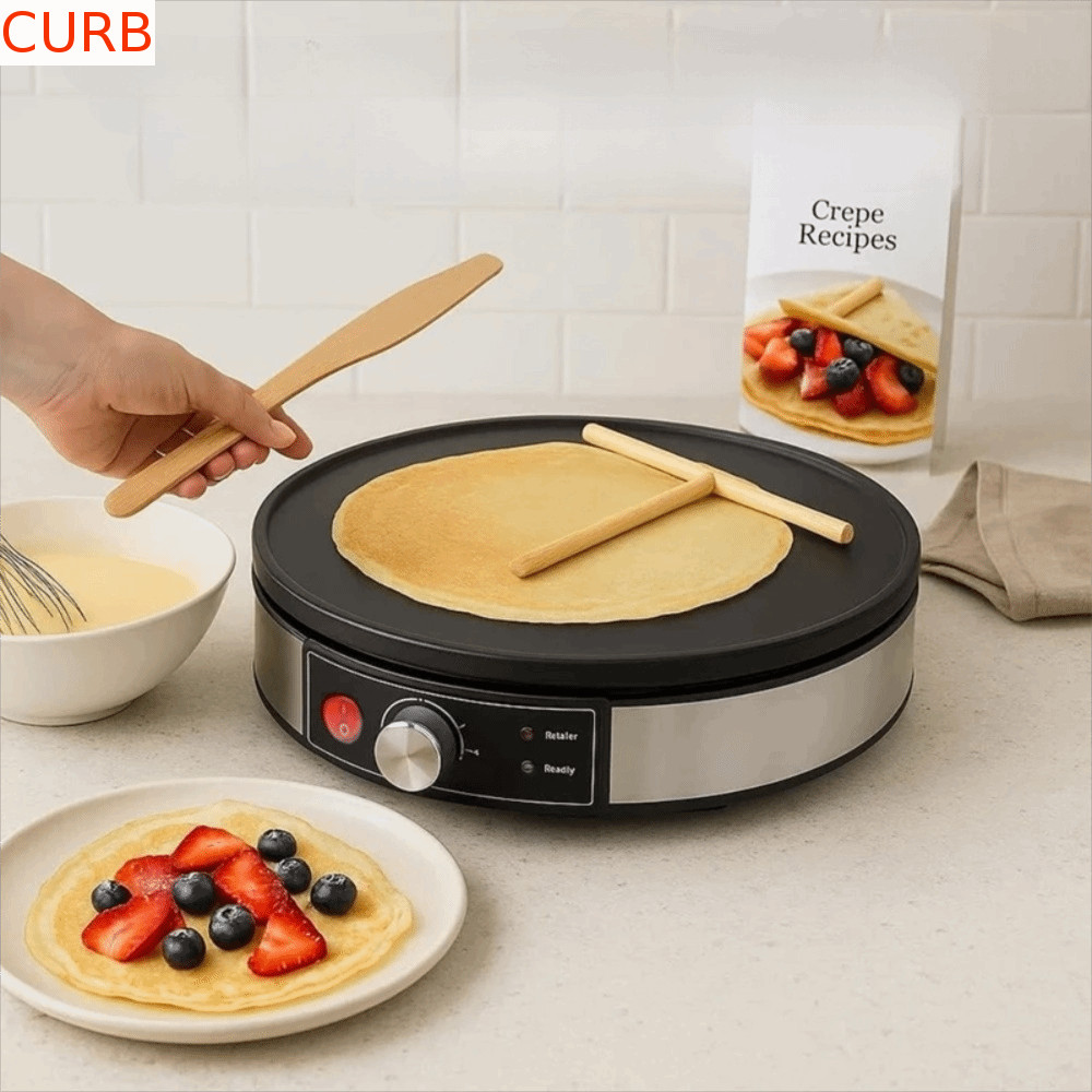 Máquina De Crepe Elétrica CURB , Panqueca Redonda De Alumínio | Panela Para Grelhar Com Temperatura Ajustável