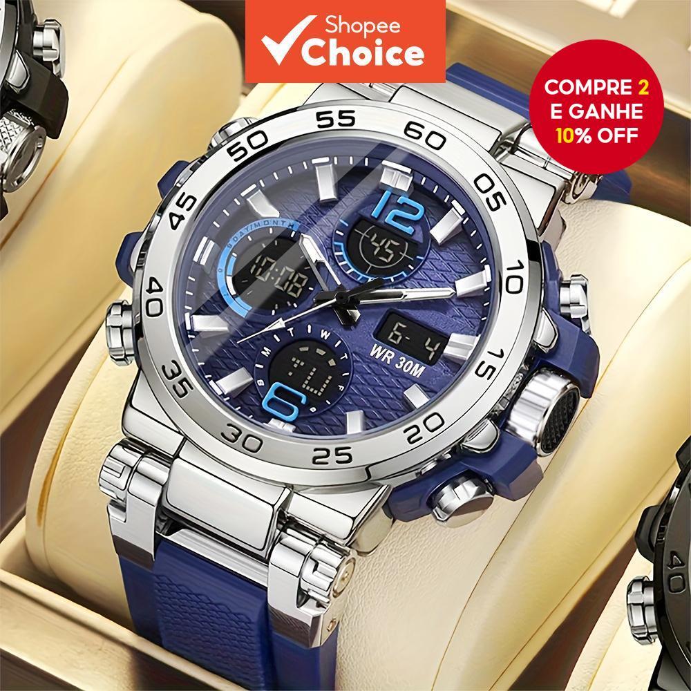 Relógio Esportivo Digital Masculino LED Pulseira De Silicone Com Display Duplo À Prova D'água em Oferta na Shopee