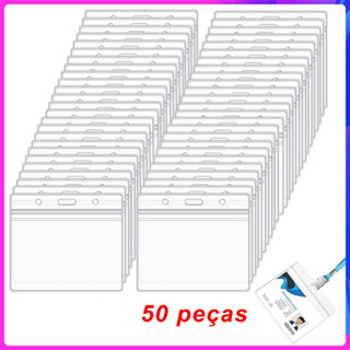 50 peças porta-crachás horizontais identidade,PVC,9,7×8,5 cm,plástico transparente à prova d'água,para escritório,escola em Oferta na Shopee