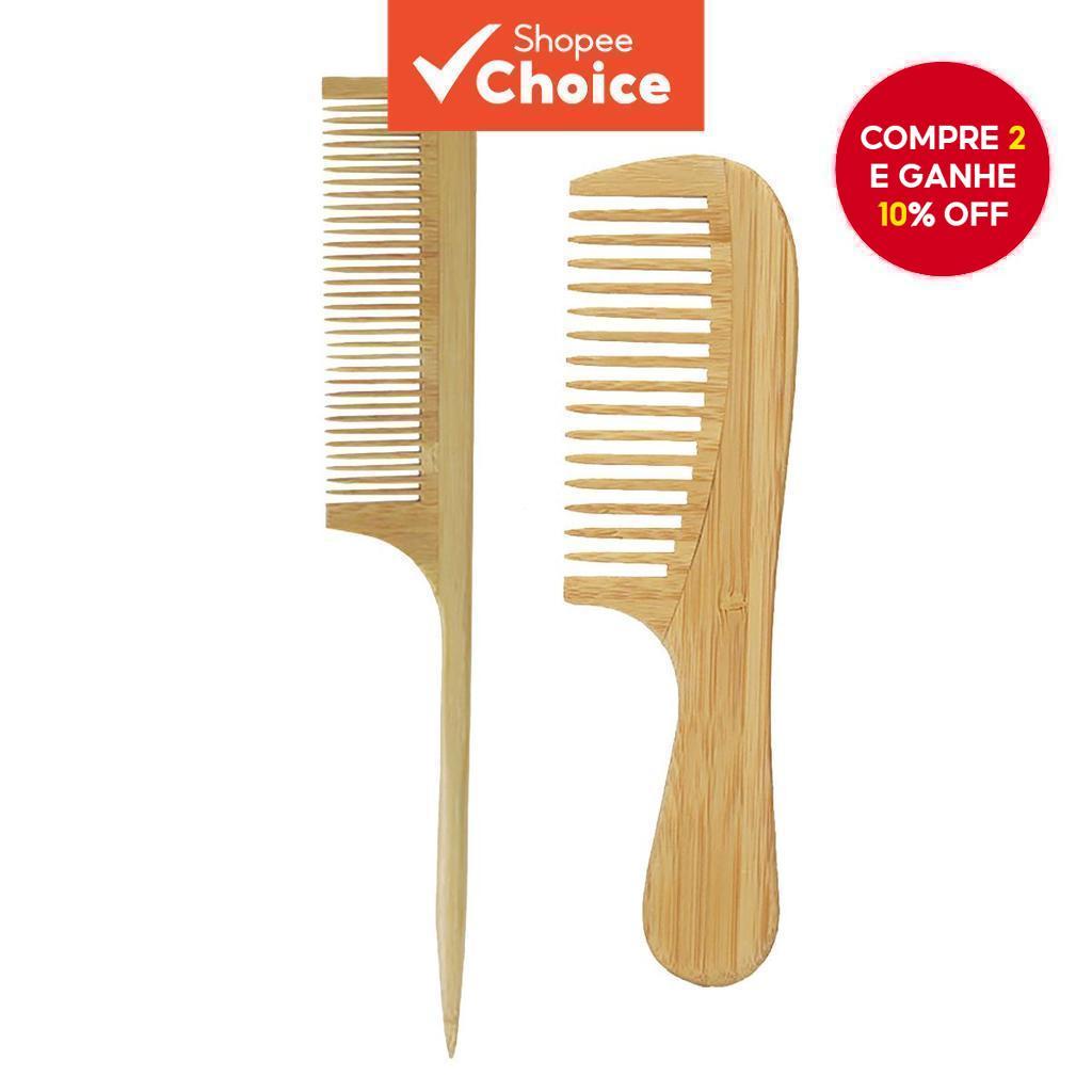 Conjunto de 2 pentes de cabelo de bambu natural antiestático - pente de dentes largos, pente fino de cauda pontiaguda,