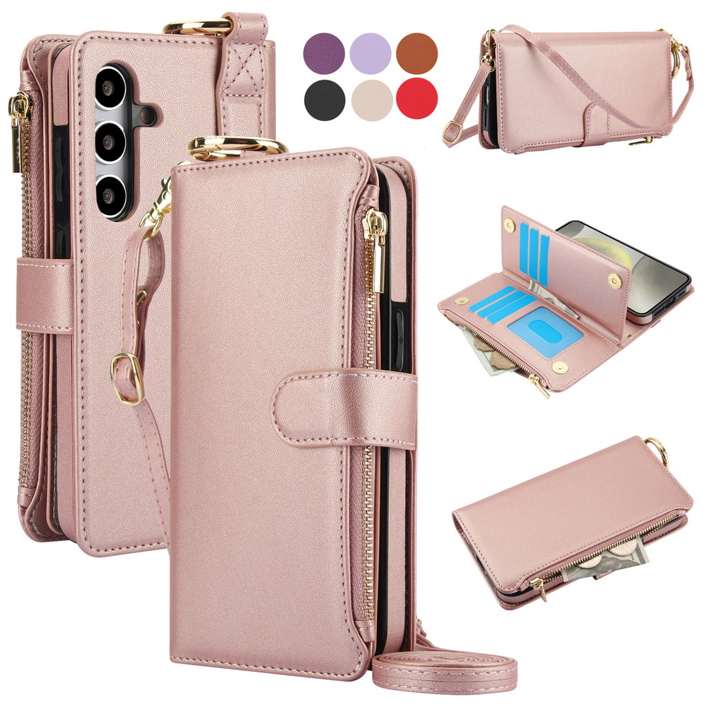 Capa Carteira Para Samsung Galaxy S26 S25 FE Ulta A73 A57 A56 A55 A54 A53 A36 A26 A17 4G/5G Com Bolso Zíper Cartão De Cr