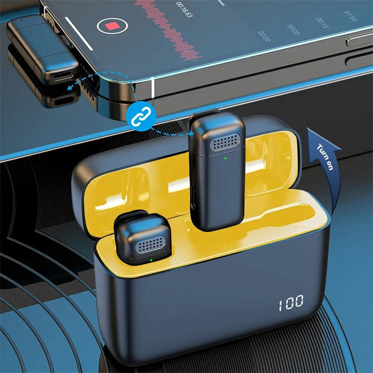 Microfone Sem Fio Lapela Techo Pro Compatível iPhone/Android Tipo-C Case Digital Ideal Para Gravar Vídeos Vlog TikTok