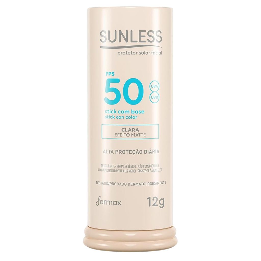 Protetor Facial Sunless Bastão FPS50 ? Cores Extra Clara a Bronze