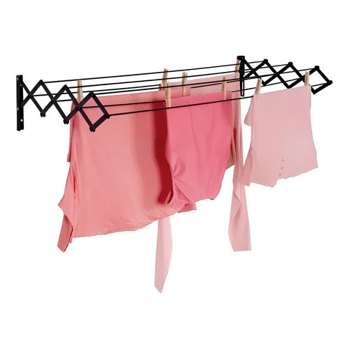 Varal Sanfonado De Parede Retrátil 1 Metro Em Aço - MOR - Cor Preto em Oferta na Shopee