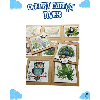 Kit 10 Quebra Cabeças Aves Com 9 Peças Em Madeira MDF