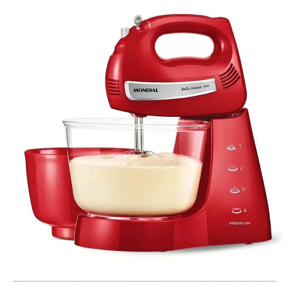 Batedeira com pedestal Mondial Premium Bella Massa Inox 500W B-29-NP vermelha 110V