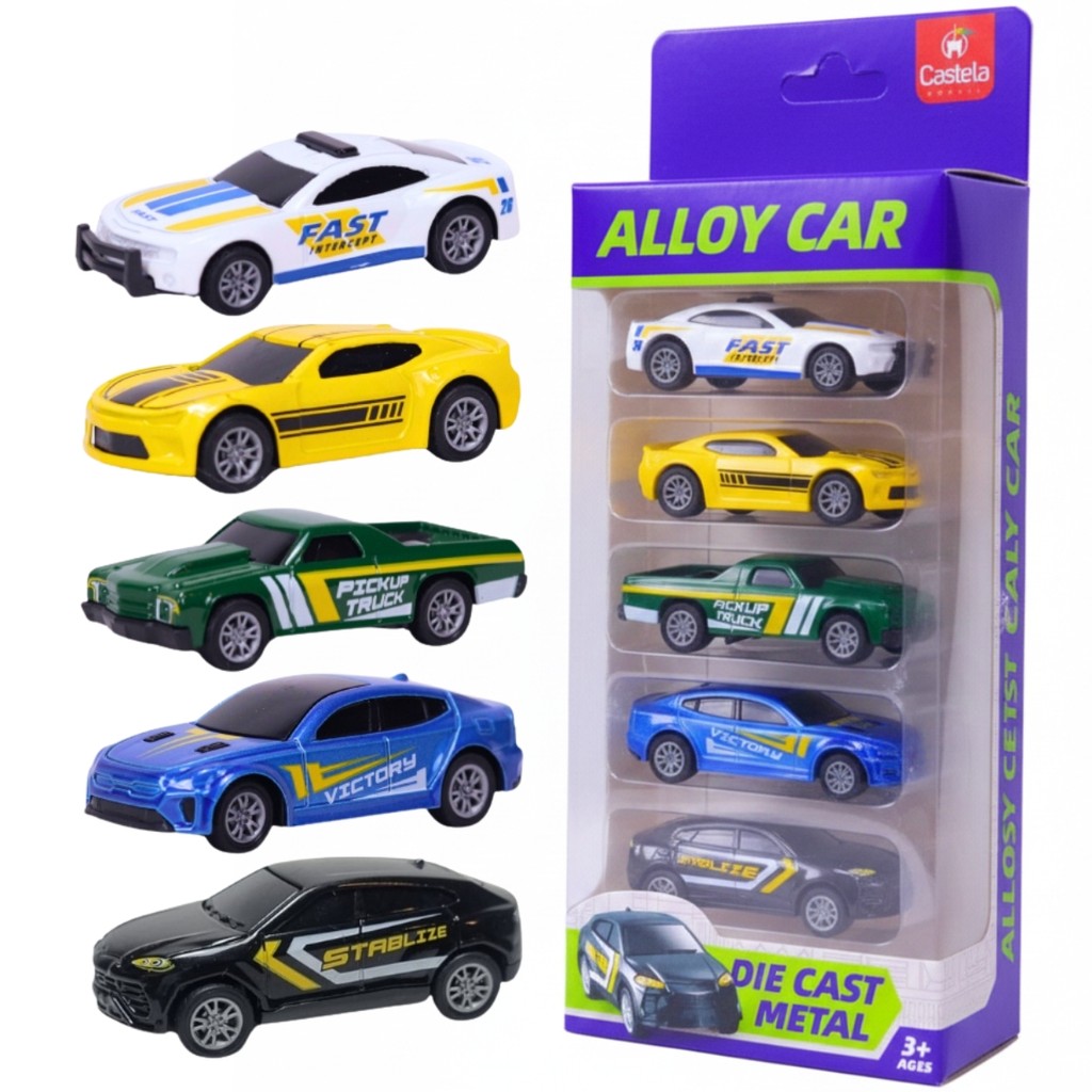 Pack 5 Mini Carrinhos Esportivos Die-cast Metal 1:64 - Castela