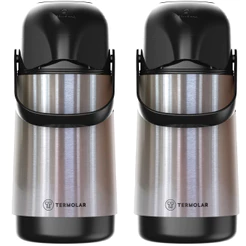 Kit com 2 Garrafas de Café Termolar de 500ml feita em Inox com Bomba de Pressão Bebidas Quentes Chá