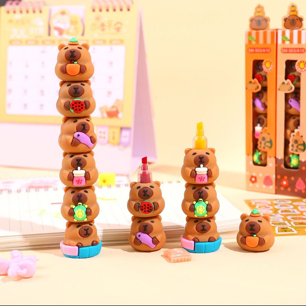 6 Cores Mini Marca Texto Formado Capivala Material para Escolar Fofo