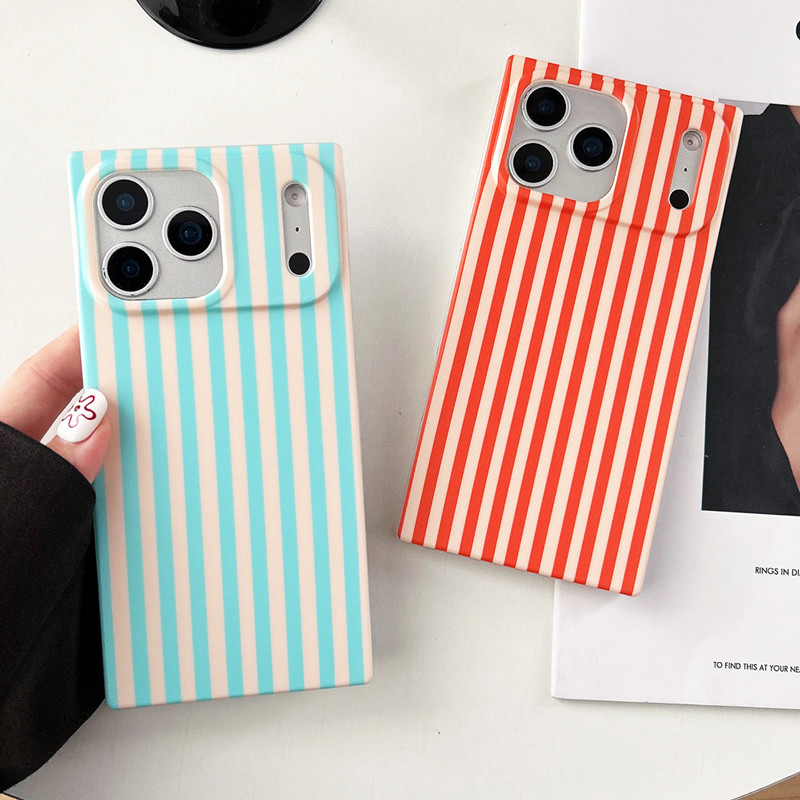 Capa Quadrada Listrada Bloqueada Em Cor Azul Laranja Doce Para iPhone 17 16 15 13 14 Pro Max em Oferta na Shopee