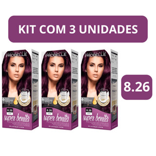 Kit c/3 Tinta de Cabelo Probelle Marsala 8.26 – Resultado Profissional e Cor Marcante com Brilho em Oferta na Shopee