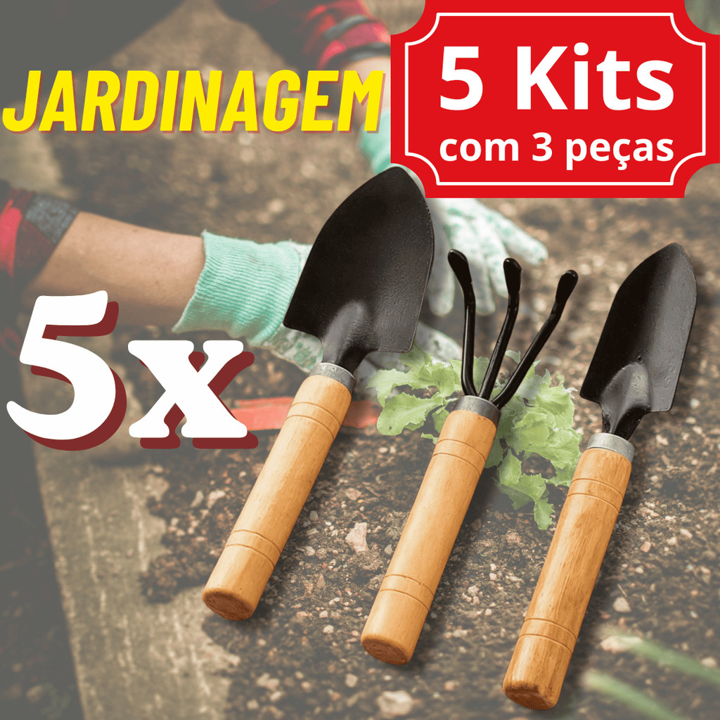 5 Kits de Ferramenta Jardinagem com 3 peças cada Horta Jardim Cultivo Pázinha Terra Plantas
