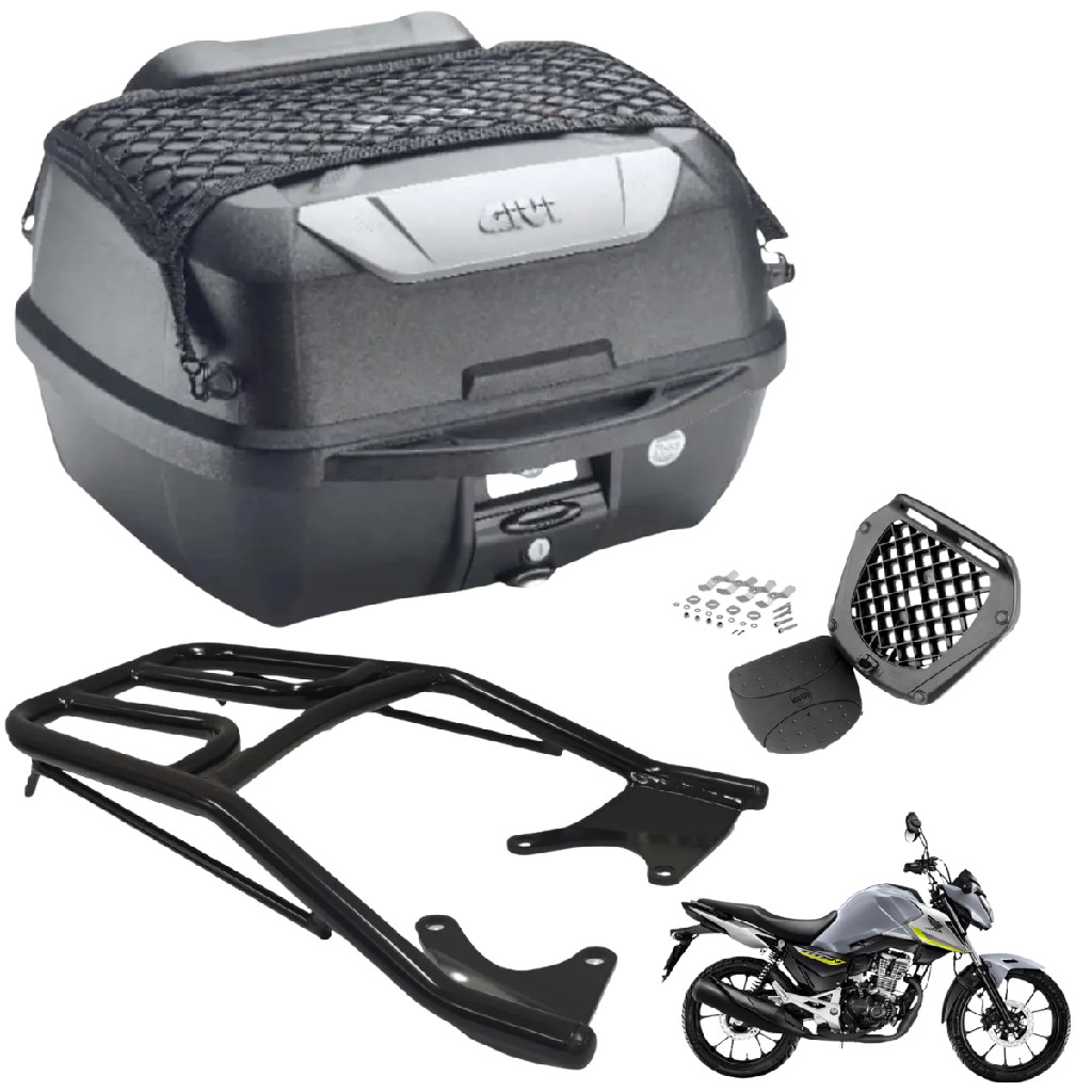 Kit Bau De Moto Givi 43L Adventure E Bagageiro Preto Suporte Projetil Honda CG Titan 160 2025 A 2026 Bauleto Top Case