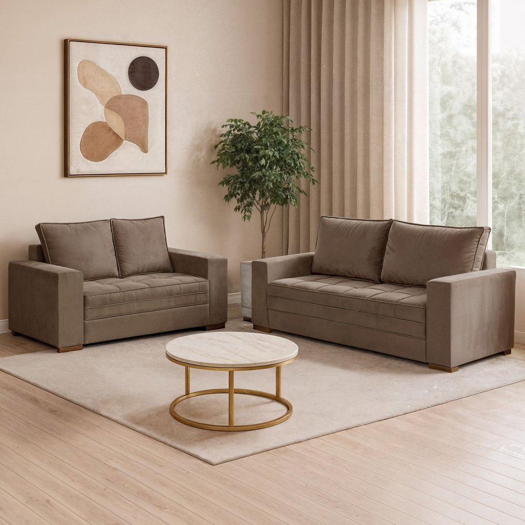 Conjunto de Sofá 5 Lugares Suede Urban 334cm Yescasa Bege Suede Bege