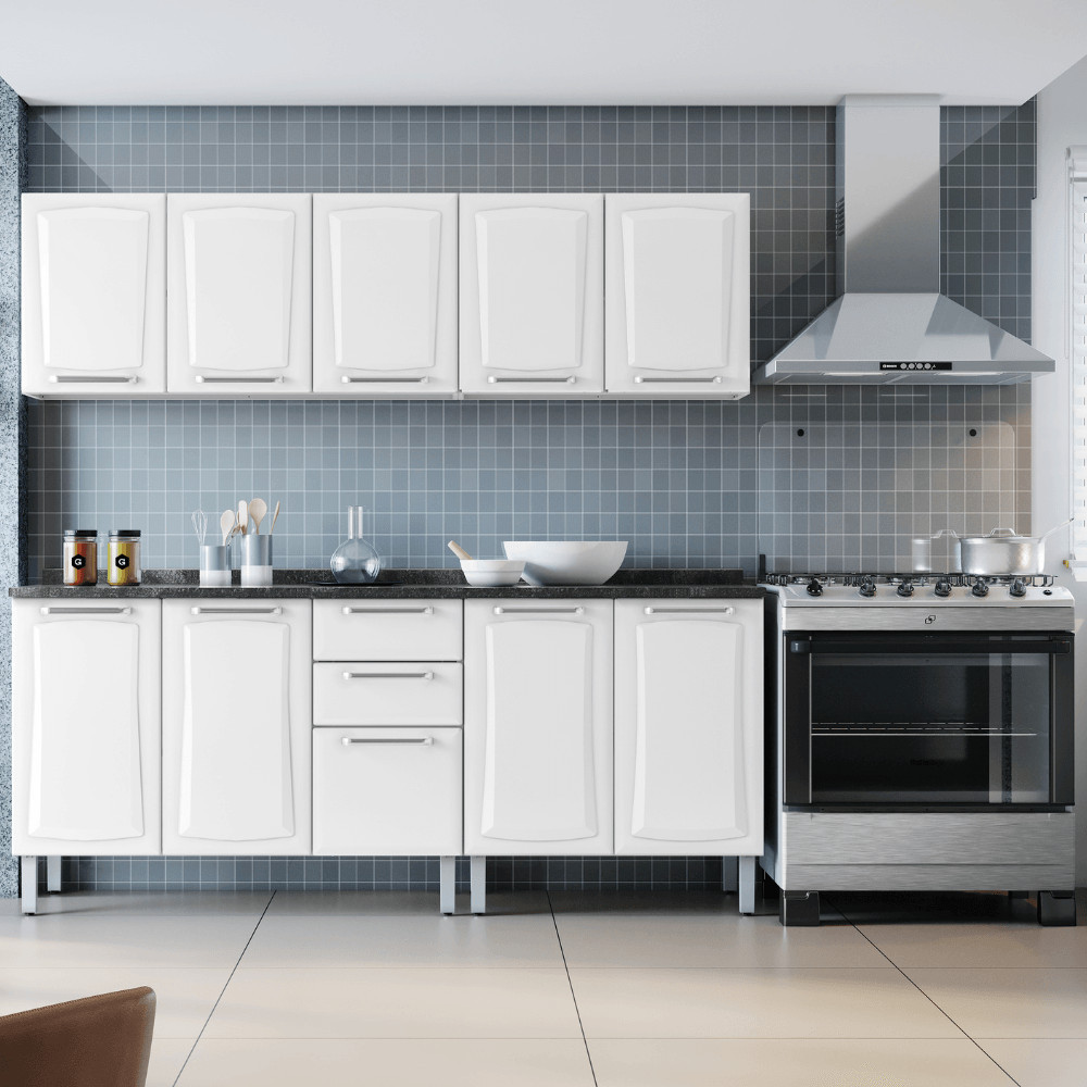 Cozinha Modulada Completa com Tampo 4 Peças 10 Portas 2 Gavetas Itatiaia Tarsila