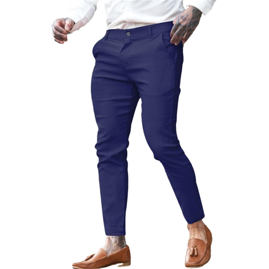 Europeu americano Street Wear A linha macacão calças masculinas magro-ajuste calças magras tornozelo comprimento terno c