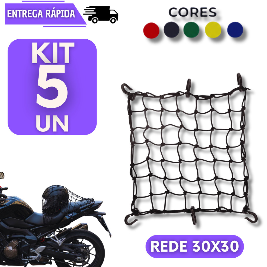 Kit 5 Rede Elastica Para Moto Capacete Bike Tipo Aranha Com 6 Ganchos Redinha Acessório Rede Prender Bicicleta
