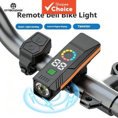 Farol de Bicicleta Inteligente com Buzina 120dB Controle Remoto Sem Fio Luz LED Automática Sensor USB Recarregável para