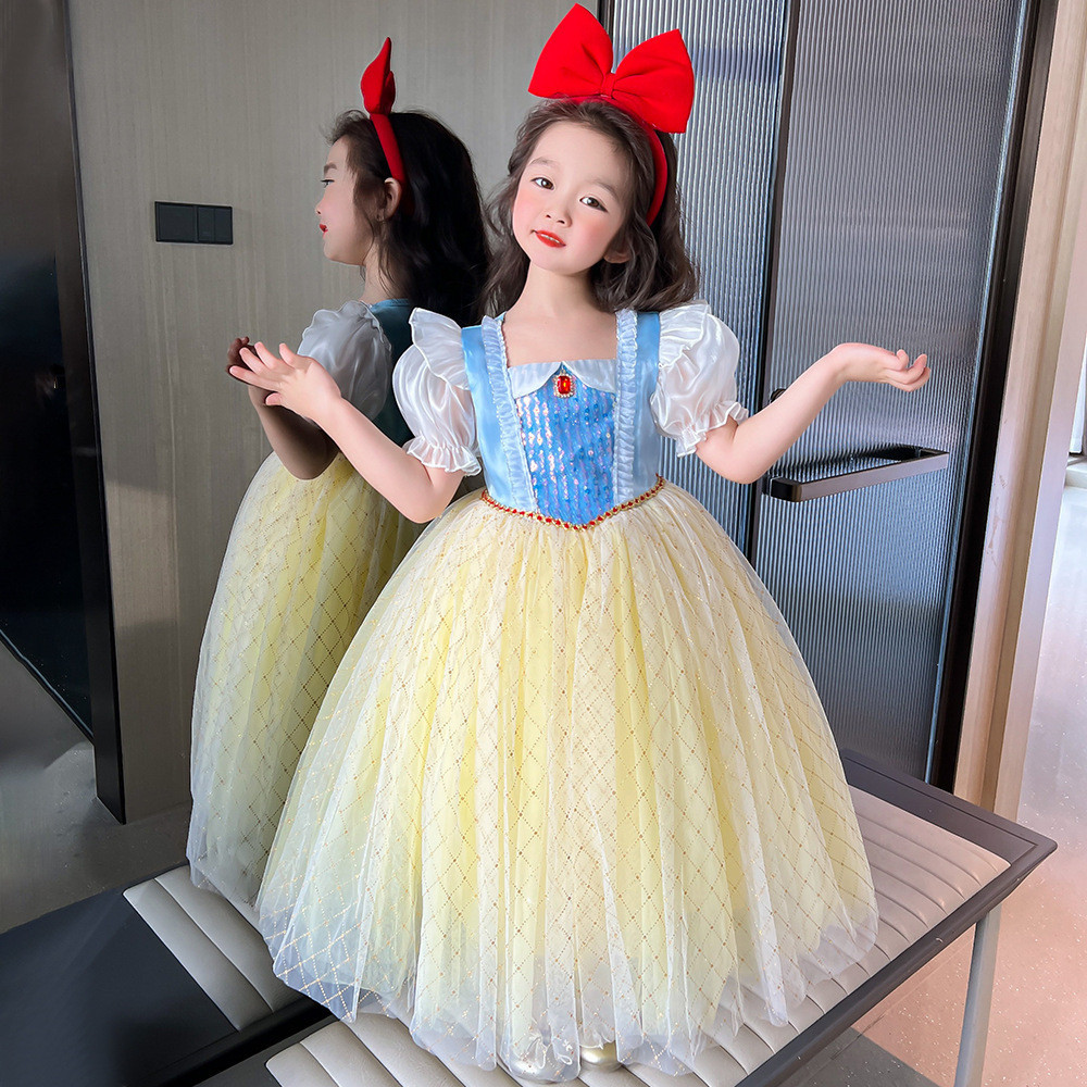 Meninas vestido branco de neve verão cosplay traje crianças vestido de aniversário saia vestido de manga curta natal pre