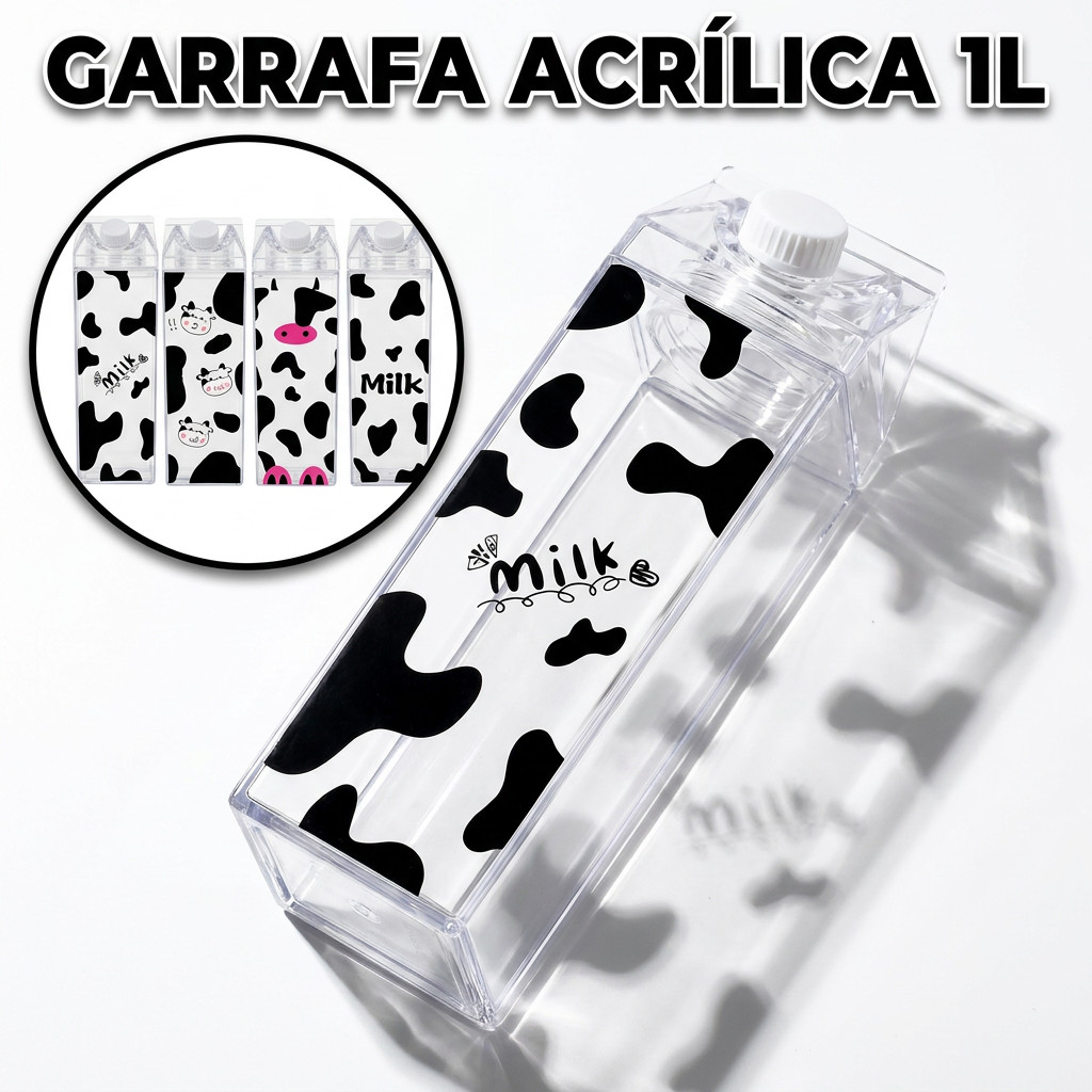 Garrafa Acrílica Transparente Portátil Caixa de Leite Milk Decorativa  Geladeira Academia Escola