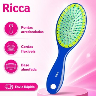 Escova Desembaraçante Almofadada Oval Ricca Midi Colors Cerdas Flexíveis