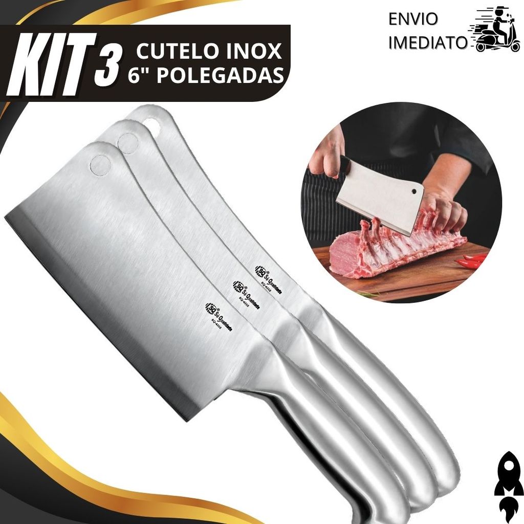 Faca Cutelo Inteiriço 6 Polegadas 27cm 3/2/1 Unid Para Carne Legumes e Churrasco Alta Resistência