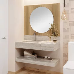 Prateleira em Porcelanato para Banheiro Ripy 100cm Bege/Travertino Yescasa Travertino