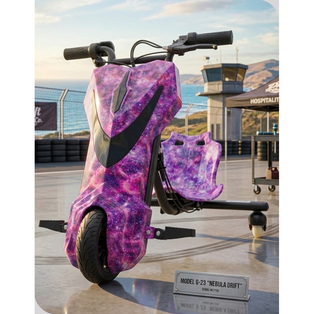 Triciclo Elétrico Drift 360 Bluetooth LED 250W 3 Velocidades Hoverboard Radical Top Rosa/Roxo