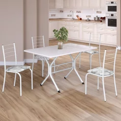 Conjunto Sala de Jantar Mesa Retangular 100x60cm Tampo Madeira Mdp 4 Cadeiras Rio Paraopeba/Branco