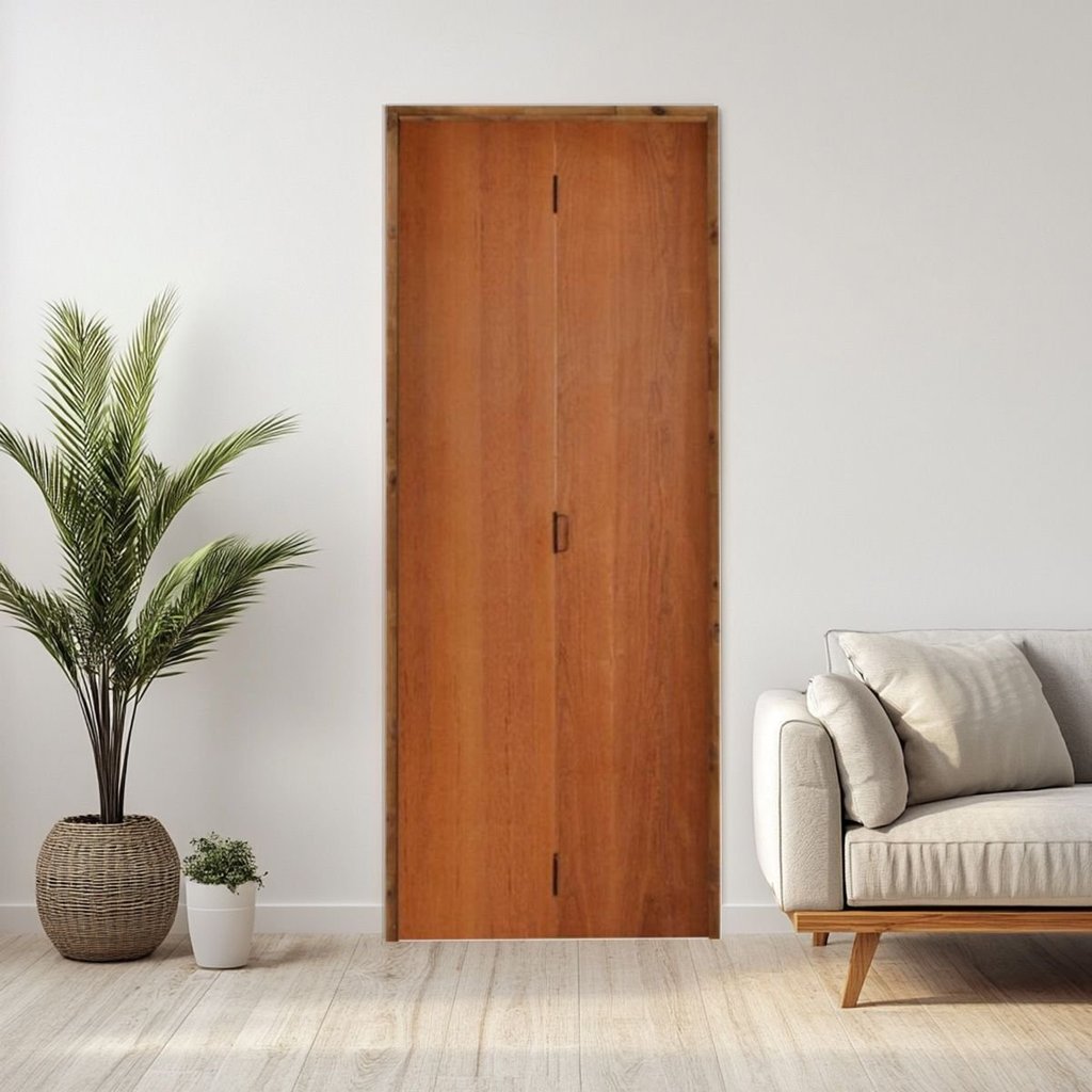 Kit Porta de Madeira Camarão 210x72cm Batente 11cm Rodam Abertura Direita Marrom/Imbuia