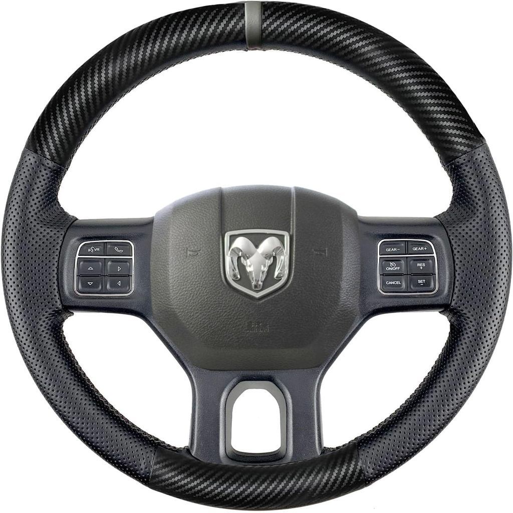 Capa De Volante Com Ponto Manual | Ajuste Personalizado Para Dodge Ram 1500/2500/3500/4500/5500 2013-2019 Fibra De Carbo