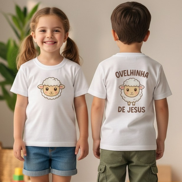 Camiseta Infantil Unisex Ovelhinha de Jesus – Camisa Cristã Gospel para Crianças Streetwear