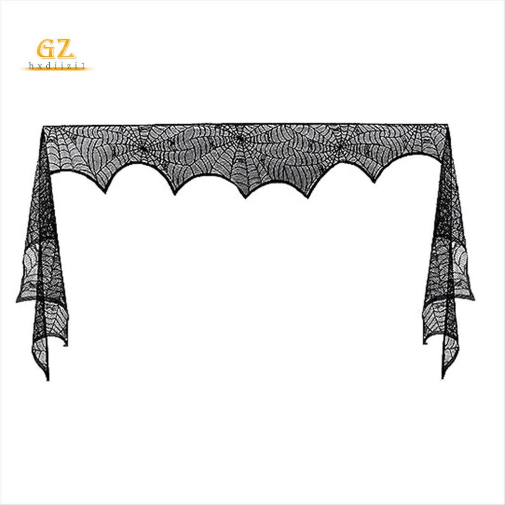 [gzhxdiizi1] Lenço De Lareira De Halloween , Teia De Aranha Renda Preta Capa De Manto Festa Festiva Decoração Interna Gó