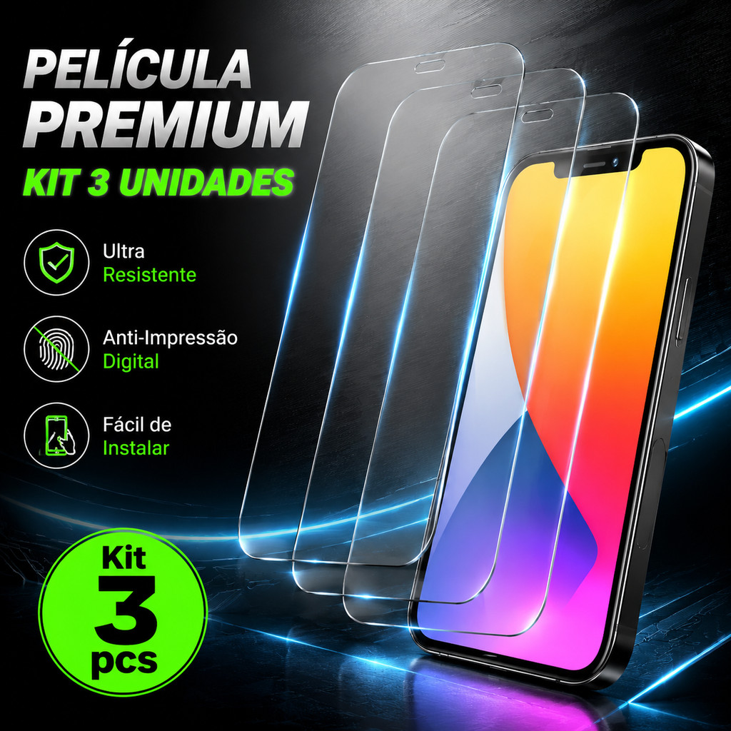 Película de Vidro Temperado 3D para iPhone 11 12 13 14 15 16 Pro Max [Opção Kit 3 Pçs]