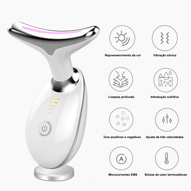 Massageador de Pescoço LED Fóton Vibração Elétrica, Firmador de Pele Anti-Rugas Levantamento Facial
