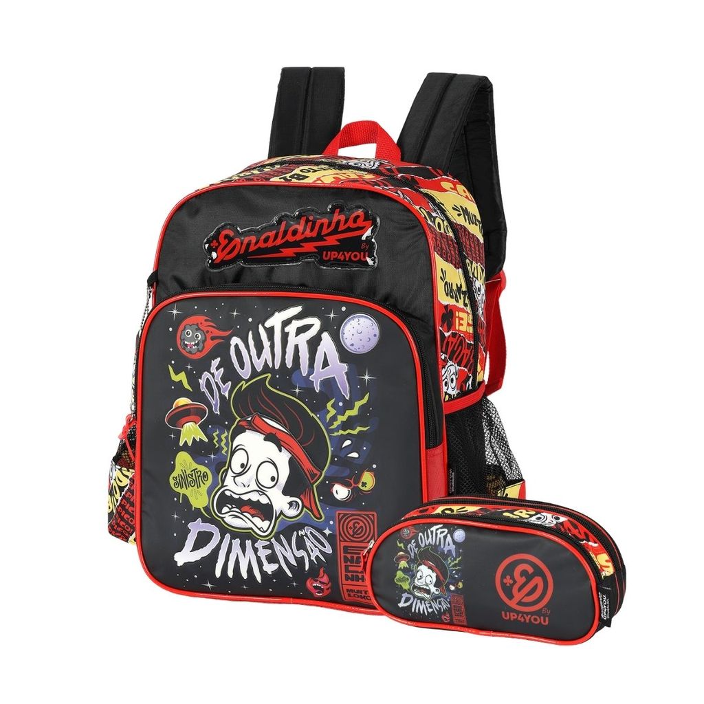 Kit Mochila Costas Estojo Triplo Enaldinho Escolar YouTuber