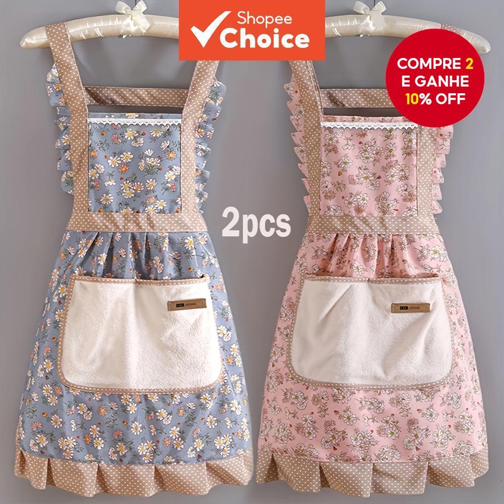 2pcs Avental Coreano Fofa Para Cozinha Doméstica Feminina Anti-Incrustante Respirável
