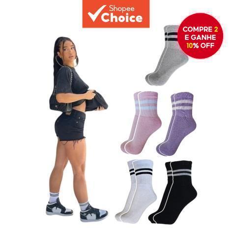 Pacote Com 5 Meias De Treino Femininas – Esportivas Unissex Design Listrado Para Conforto Redondo De Ano