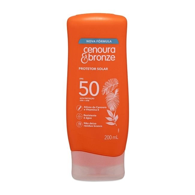 Protetor Bloqueador Filtro Solar Resistente a Água FPS50 Cenoura & Bronze 200ml