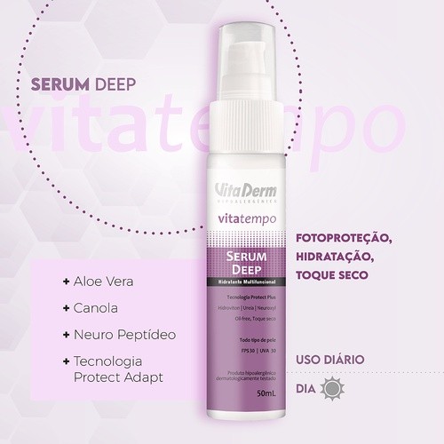Protetor Solar e Hidratante Facial Serum Deep Vita Derm Limpeza Facial Fps30