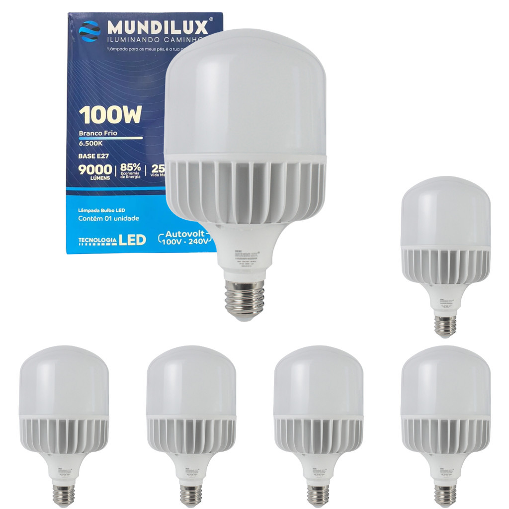 Kit 6 Lampada LED 100W Super Bulbo Bivolt E27 Luz Branca Alta Potencia Economica para Grandes Areas